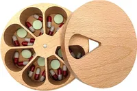 Tablettenbox 7 tage, Medikamentenbox Aus Holz, 7 Fächer, Pillenbox Medikamentendosierer