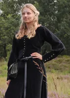 Cotehardie Isabell aus Samt, Mittelalterkleid, schwarz - Mittelalter Wikinger LARP Kleid Mittelalterkleidung Kostüm Dame Größe: L