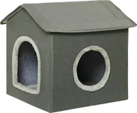 PawHut Katzenhöhle, Katzenhaus, Katzenhütte mit Zwei Türen, Katzenkorb mit Kissen, Katzenbett für Katzen bis 5 kg, Polyester, Grau, 39 x 43,5 x 40,5 cm