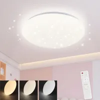ZMH LED Deckenleuchte ‎Weiß Schlafzimmer  Dimmbar mit Fernbedienung 37W Sternenhimmel  Rund für Wohnzimmer Kinderzimmer Küche Flur