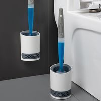 2 STÜCKE WC-Bürste Silikon Toilettenbürste Klobürste Wandmontage Bürstengarnitur mit Flüssigkeit Befüllbar 42cm Langer Stiel Bürste mit Halter