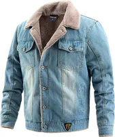 Męska kurtka jeansowa z polaru Ciepła kurtka przejściowa Zimowa kurtka cargo Płaszcz zimowy z klapami retro, męski, czarny, 3XL