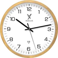 Holzwerk ARNSBURG (FUNK) moderne 30 cm Holz Funk Wanduhr mit Zahlen, beige weiß