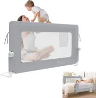 UISEBRT 150cm höhenverstellbares Rausfallschutz-Bettgitter, klappbar, 180 Grad drehbar, für Kinderbetten und Elternbetten, Grau