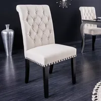 riess-ambiente Design Stuhl CASTLE beige schwarz Strukturstoff Holzfüße Chesterfield Esszimmerstuhl Essstuhl