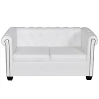 vidaXL Sofa Chesterfield 2-osobowa imitacja skóry  biała