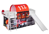 Spielbett IDA 4105 Feuerwehr - Teilbares Systemhochbett LILOKIDS - Weiß - mit Rutsche und Vorhang