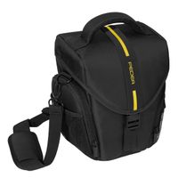PEDEA DSLR-Kameratasche "Essex" Fototasche für Spiegelreflexkameras mit wasserdichtem Regenschutz, Tragegurt und Zubehörfächern, Gr. L schwarz/gelb