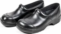 EURO-DAN Arbeitsschuhe Schuhgröße 43, Sicherheitsschuhe , Clogs, Leder, PolyurethanSohle, Sandalen mit Stahlkappe, S2+SRC, robust, Sicherheitsclog schwarz