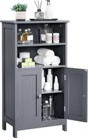 Badezimmerschrank Unterchrank Badschsrank Mit Doppeltür & 2 Offenen Ablagefächern Badregal Badkommode Mit Verstellbarem Einlegeboden, Dunkelgrau, 50 X 30 X 92,5 Cm – Dunkelgrau