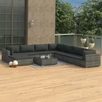 vidaXL 9-tlg. Garten-Lounge-Set mit Auflagen Poly Rattan Grau