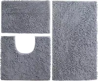 3 teilige Badematte Hochflor Mikrofaser Badvorleger WC Badezimmer Fußmatte Grau