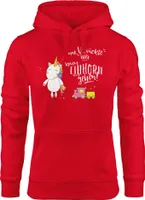 Damen Kapuzen-Pullover Nur Verrückte hier komm Einhorn wir gehen Moonworks® rot S