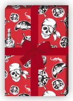 Cooles Piraten Geschenkpapier Set, Dekorpapier mit Totenkopf und Co, rot - G8647, 32 x 48cm