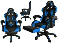 Gaming Stuhl Schreibtischstuhl mit Fußstützen Kissen Ergonomischer PC Stuhl 8978 , Farbe:Schwarz-Blau