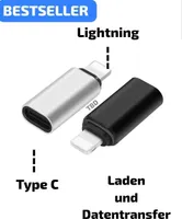 USB-C auf Lightning-Adapter,  Kompatibel, iPhone, 14, 13, 12, 11, Pro, Pro Max, Serie, Max iPad, iPod, AirPods, Laden, Datentransfer Konverter Schwarz