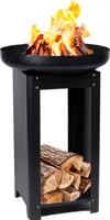 BBQ Collection 3-in-1 Feuerschale und Teppanyaki Grillrost - Feuerkorb - Plancha Grillplatte - 61 x 61 x 90 CM - Inkl. Lagerraum für Brennholz - Rostfreier Stahl - Schwarz