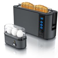 Arendo Frühstücks Set in Grau - Eierkocher und Edelstahl Langschlitz Toaster