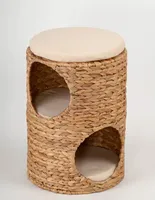 Katzen-Tonne Katzen-Baum kuschelige Katzenhöhle Katzen-Schlafplatz Katzen-Turm Katzen-Hocker Wave für kleine Katzen aus Wasserhyazinthe mit 3 Kissen