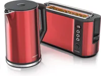 Arendo Frühstücksset, Wasserkocher mit Temperatureinstellung, Edelstahl, 2200W, 1,5L + Toaster 2 Scheiben, Langschlitztoaster 2 Scheiben, Langschlitz, 1000W, Rot