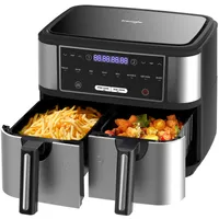 iceagle Heißluftfritteuse KDF-5515DT Heißluftfritteuse mit 2 Fächer, Airfryer 10L Ohne Öl, 2600,00 W