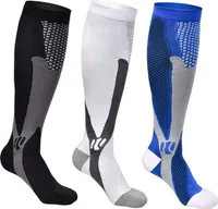 3x Kompressionsstrümpfe Herren Damen, Laufen, Sport, Flug, Schwarz+Blau+Weiss A0140, 36-41 S-M
