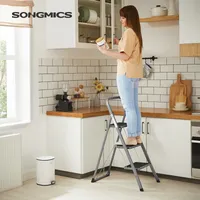 SONGMICS Składany stopień z 3 stopniami, drabina, z poręczą, wykonany ze stali