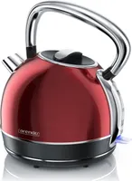 Arendo Retro Wasserkocher Edelstahl, Vintage Style, 1,7 L, 2200 W, austauschbarer Kalkfilter, automatische Abschaltung, Rot