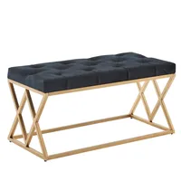 Manahee Design | lavica zamatová čierna 90x46x44 cm predsieňová čalúnená lavica s kovovým rámom, lavica do spálne chesterfield design, predsieňová lavica šatníková lavica moderná