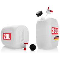 2x Wasserkanister 20L mit Auslaufhahn + Schraubdeckel naturweiß BPA frei lebensmittelecht