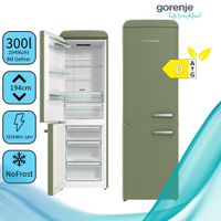 Gorenje ONRK619DOL-L Retro Kühl-/Gefrierkombination mit AdaptTech und FastFreeze, Volumen: 300 Liter, grün