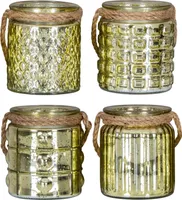 4er Set Windlicht H10cm Glas Gold Gelb Teelichthalter Tischdeko Kerzen Retro