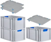 SuperSparSet 3x Eurobox NextGen Color mit Auflagedeckel und Schiebeschnappverschlüsse | HxBxT 32x40x60cm | 65 Liter | Griffe blau geschlossen | Verstärkter Boden | Eurobehälter, Transportbox, Transportbehälter, Stapelbehälter