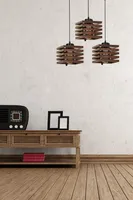 Opviq, Cara- Cara ahşap 3 lü sıralı ceviz sarkıtLUN, Braun, Kronleuchter, Holzkörper