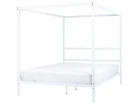 Himmelbett Weiß Metall 160 x 200 cm 4 Pfosten Elegant Modern Stilvoll Minimalistisch Designer Bett für Schlafzimmer