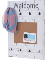 Wieszak ścienny HWC-C89 z tablicą do przypinania, panel wieszakowy, styl vintage shabby, 8 haczyków 91x60cm ~ biały, shabby