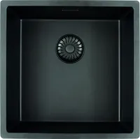 Caressi Black Line quadratisches Spülbecken für flächenbündigen Einbau, CAGRPP40BK-FL, Küchenspüle schwarz 44 x 44 cm