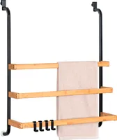 eluno Handtuchhalter für die Glasduschwand mit 3 Handtuchstangen aus Metall und Bambus, schwarz