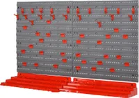 DURHAND Werkzeuglochwand Wandregal 54 tlg Werkzeughalter Werkzeugwand für Werkstatt Sichtlagerkästen Hakenset PP Grau+Rot 95,5 x 23 x 53,5 cm