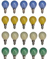 20x Glühlampe Glühbirne Kugel E14 25W 25 Watt 5x Farbe Blau Grün Gelb Matt