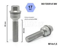 Kolový šroub M14x1,5x55 koule R14 pohyblivá, klíč 17, WS17D55R14F-MW, výška 85 mm