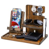 Yorbay Telefon Docking Station Holz, Geschenk für Männer Ehemann Freund, Schreibtisch Organizer für Handy Tablet Uhren Brillen Schlüssel