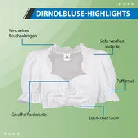 Dirndlbluse Trachtenbluse Weiß Trachtenmode, Größe:34