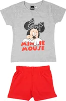 Disney Minnie Mouse Schlafanzug für Mädchen Kinder Pyjama Set Kurzarm Oberteil mit Hose Grau/Rot, Größe:98-104