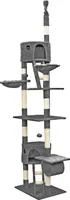 Wiltec Kratzbaum 240-260 cm grau, Katzenkratzbaum deckenhoch mit Sisal, Kletterbaum für Katzen, Deckenspanner Katzenbaum mit Hängematten