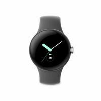 Google Pixel Watch (Wi-Fi, 41mm) Edelstahlgehäuse in Polished Silver und Sportarmband in Charcoal (Import Version)