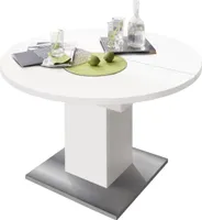 Esstisch rund 0588 104 weiss matt edelstahloptik B H 104 144 x 76 cm
