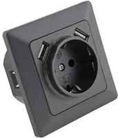 MILOS Schutzkontakt-Steckdose, Anthrazit 250V/ 16A, UP, 2x USB Buchse je 5V/1A