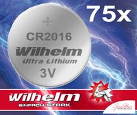 75 x Knopfzelle CR2016 Wilhelm Batterie Lithium 3V CR 2016 Industrieware