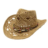 Cowboyhut Uni Strohhut mit Breite Krempe Sommerhut Strandmütze, Khaki